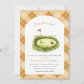 Yellow Argyle Golf Hole Lets Par Tee Baby Shower 招待状 (正面)