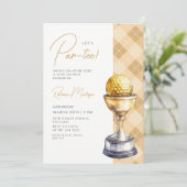 Yellow Argyle Golf Trophy Lets Par-Tee Baby Shower 招待状 (スタンド正面)