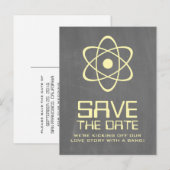 Yellow Atomic Chalkboard日付はがきを保存 案内ポストカード (正面/裏面)