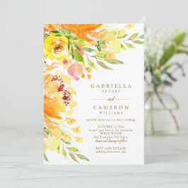 Yellow Autumn Watercolor Floral Elegant Wedding 招待状