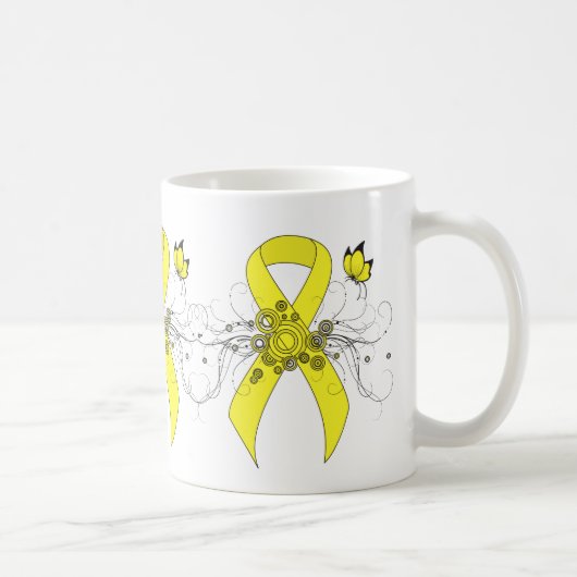 Yellow Awareness Ribbon with Butterfly Coffee Mug コーヒーマグカップ (右)