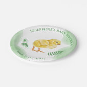 Yellow Baby Chick And Green Watercolor Baby Shower ペーパープレート (アングル)