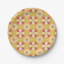 yellow back & symmetrical pink floral pattern 