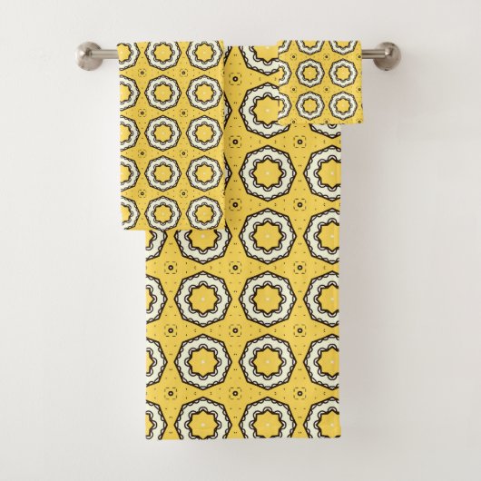 Yellow background black and white floral motif バスタオルセット (インサイチュ)