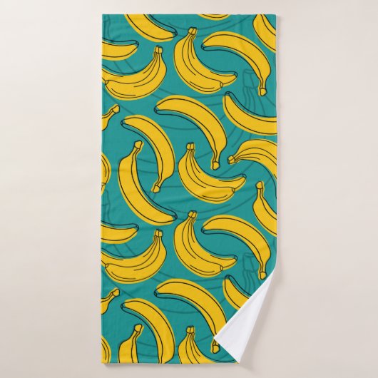 yellow banana with black outline seamless pattern  バスタオル (バスタオル)