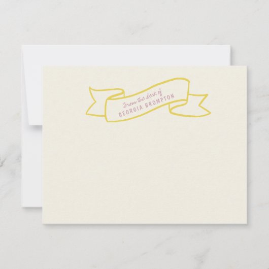 Yellow Banner Violet Purple Personalized Name ノートカード (正面)