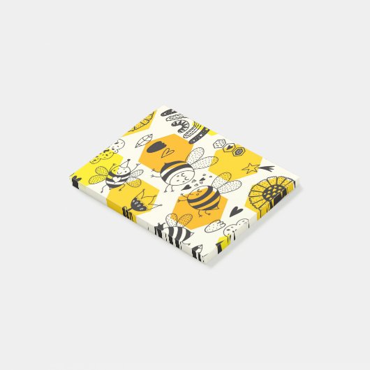 Yellow Bee and Rainbow Design ポストイット (アングル)