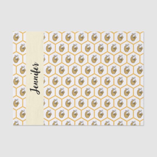 Yellow Beehive and Bumblebee Pattern Monogram Name 薄葉紙 (正面)