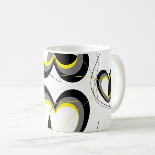 Yellow&Blackのハートのマグ マグカップ (正面右)