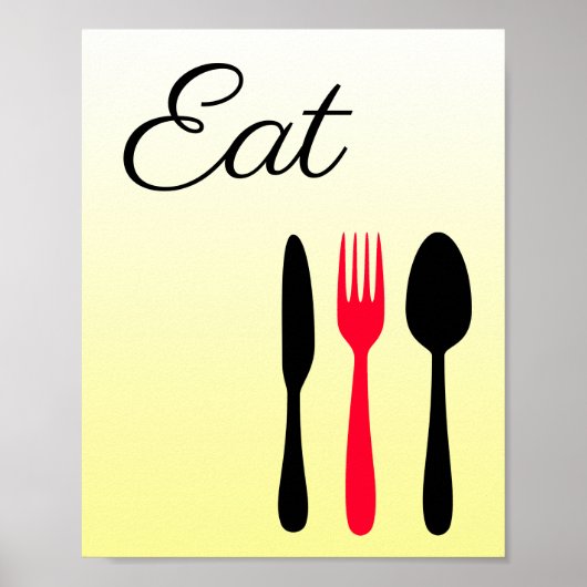Yellow,  Black and Red Eat Sign for Kitchen ポスター (正面)