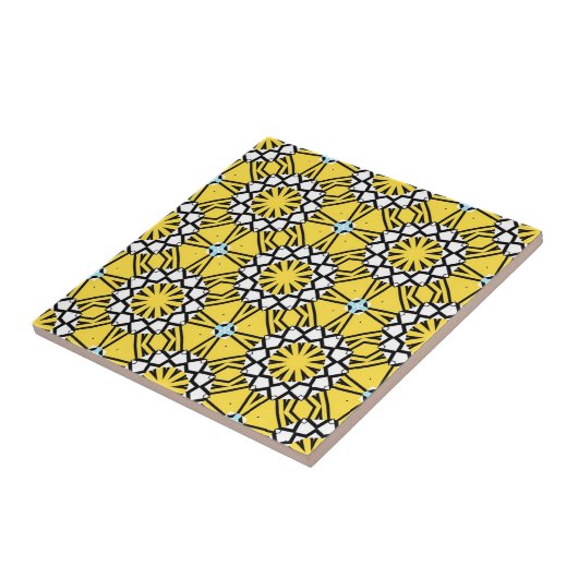 Yellow Black and White Moroccan Mosaic Pattern タイル (側面)