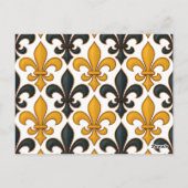 Yellow Black Baroque Fleur-de-lis Pattern Design  ポストカード (裏面)