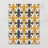 Yellow Black Baroque Fleur-de-lis Pattern Design  ポストカード (正面)