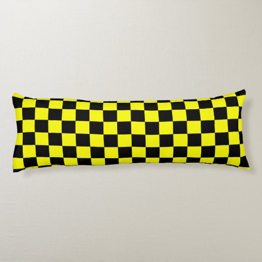 Yellow Black Checkered Check Pattern ボディピロー (裏面)