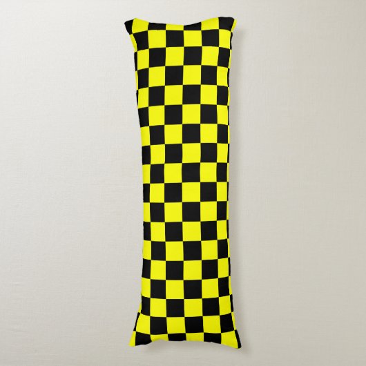 Yellow Black Checkered Check Pattern ボディピロー (正面縦)