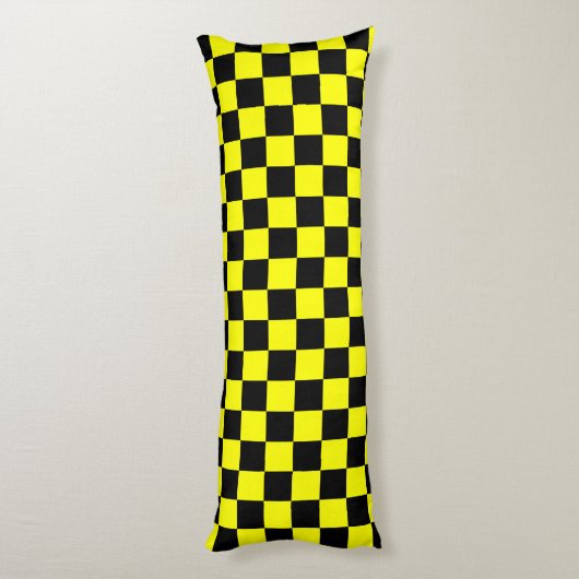 Yellow Black Checkered Check Pattern ボディピロー (裏面 (縦))