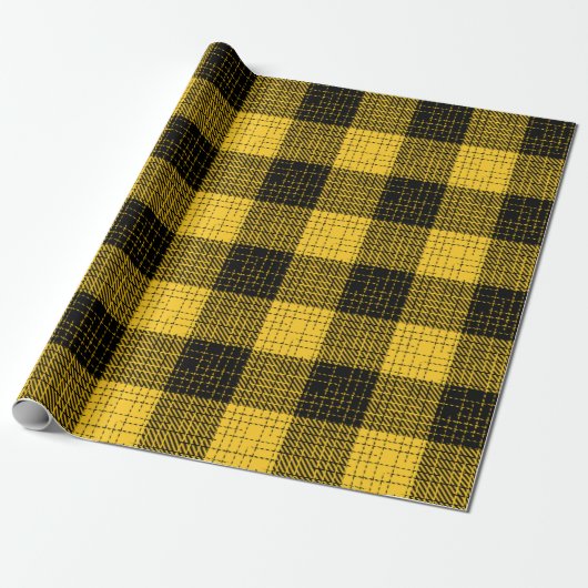  Yellow Black Crosshatch Buffalo Check ラッピングペーパー (アンロールド)
