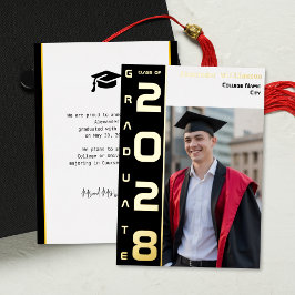 Yellow Black Grad Photo Gold Foil Announcement 箔招待状