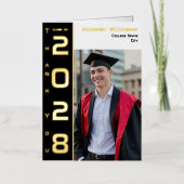 Yellow Black Graduation Photo Thank You Gold 箔グリーティングカード (正面)