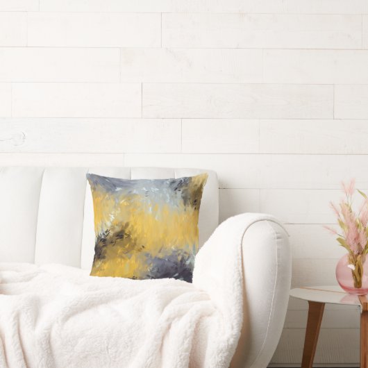  Yellow Black Gray White Abstract Brushstrokes  クッション (ソファ)