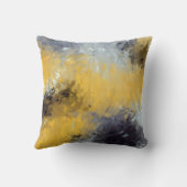  Yellow Black Gray White Abstract Brushstrokes  クッション (裏面)