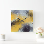  Yellow Black Gray White Abstract Brushstrokes  スクエア壁時計 (ホーム)