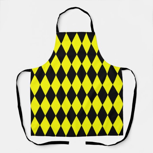 Yellow Black Harlequin Diamonds Checkers Design  エプロン (正面)