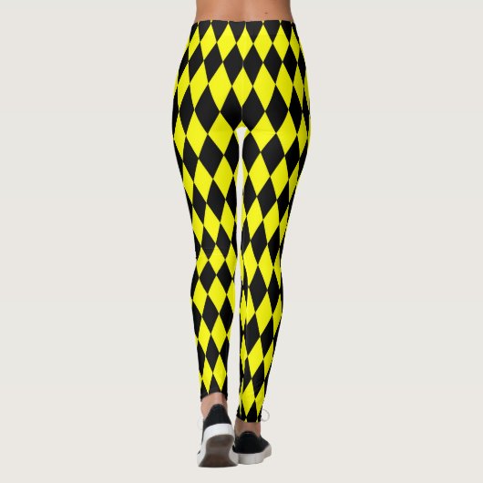 Yellow Black Harlequin Diamonds Checkers Design  レギンス (裏面)