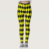 Yellow Black Harlequin Diamonds Checkers Design  レギンス (正面)
