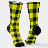 Yellow Black Plaid Checker Pattern ソックス (傾斜あり)
