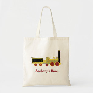 Yellow Black train kids named library トートバッグ