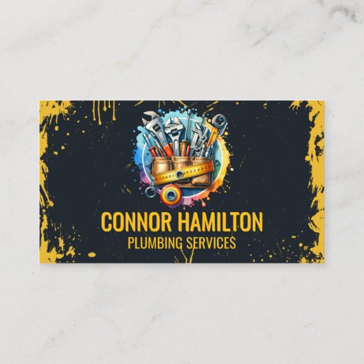 Yellow Black Watercolor Plumbing Tools 名刺 (裏面)