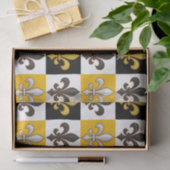 Yellow Black White Checkered Fleur-de-lis Design 薄葉紙 (ギフト)