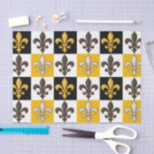 Yellow Black White Checkered Fleur-de-lis Design 薄葉紙 (クラフト)
