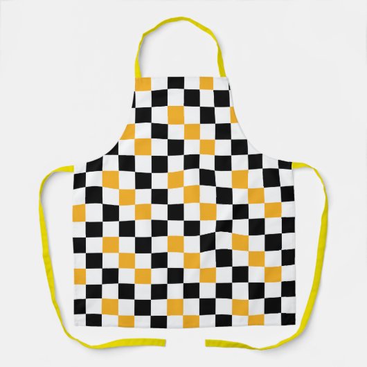 Yellow Black White Checkered Pattern Design  エプロン (正面)