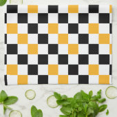 Yellow Black White Checkered Pattern Design  キッチンタオル (折り畳み)
