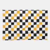 Yellow Black White Checkered Pattern Design  キッチンタオル (横)