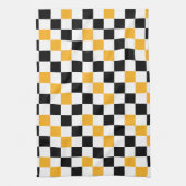 Yellow Black White Checkered Pattern Design  キッチンタオル (縦)