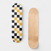 Yellow Black White Checkered Pattern Design  スケートボード (正面)