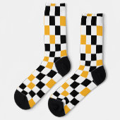 Yellow Black White Checkered Pattern Design  ソックス (左)