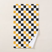 Yellow Black White Checkered Pattern Design  バスタオルセット (ハンドタオル)
