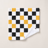 Yellow Black White Checkered Pattern Design  バスタオルセット (ウォッシュタオル)