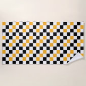Yellow Black White Checkered Pattern Design  ビーチタオル (正面)