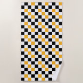 Yellow Black White Checkered Pattern Design  ビーチタオル (正面)