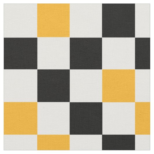 Yellow Black White Checkered Pattern Design  ファブリック (クローズアップ)
