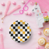 Yellow Black White Checkered Pattern Design  ペーパーボウル (パーティー)