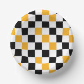 Yellow Black White Checkered Pattern Design  ペーパーボウル (正面)