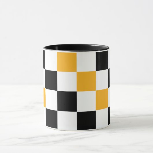 Yellow Black White Checkered Pattern Design  マグカップ (中央)