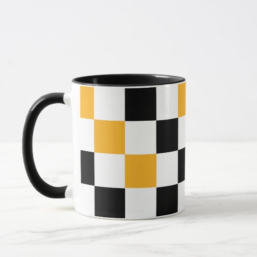 Yellow Black White Checkered Pattern Design  マグカップ (左)