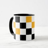Yellow Black White Checkered Pattern Design  マグカップ (正面左)
